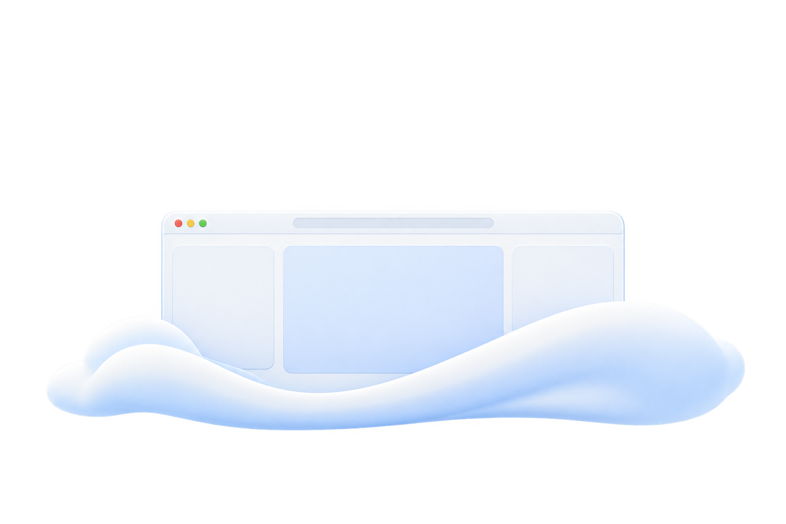A browser floating on a sculpted white cloud in a blue sky